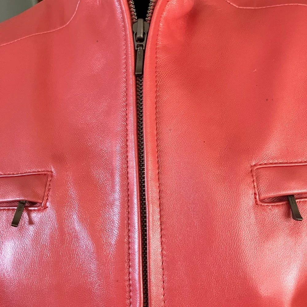 Alfani Genuine Leather Fully Lined Zip Front Jacket in Shimmery Peach Size Large - Picture 2 of 9